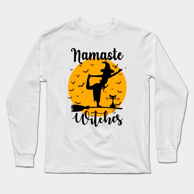 Namaste Witches - Yoga Halloween Meditation Long Sleeve T-Shirt by Yoga Studio Arts